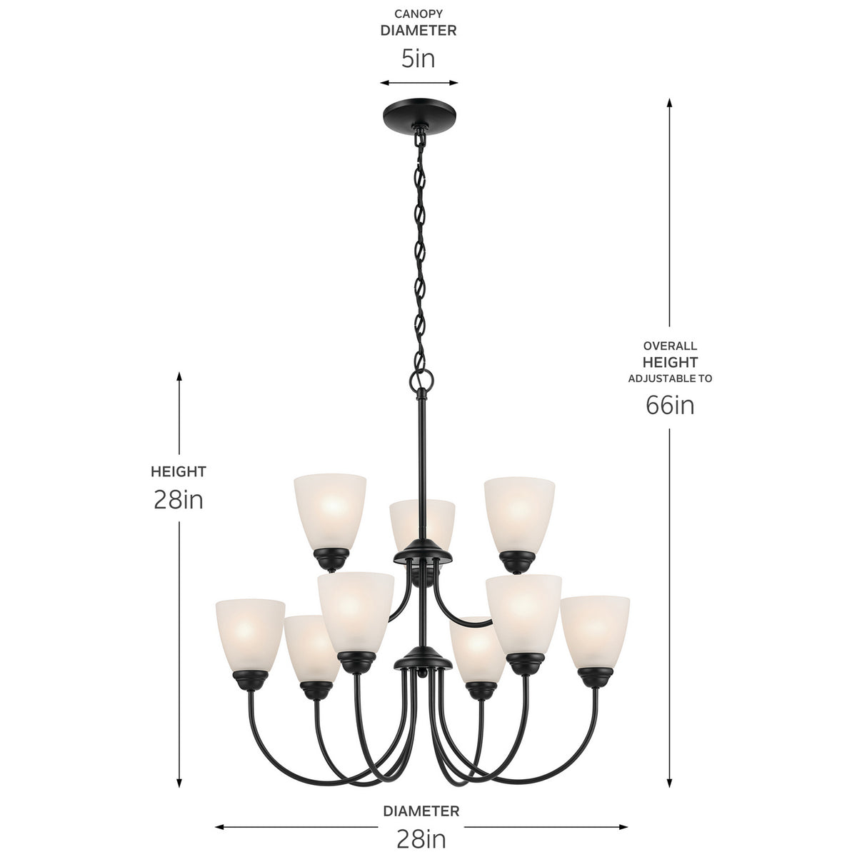 KICHLER 43639BK Jolie 9-Light Chandelier With Satin Etched Glass In Black
