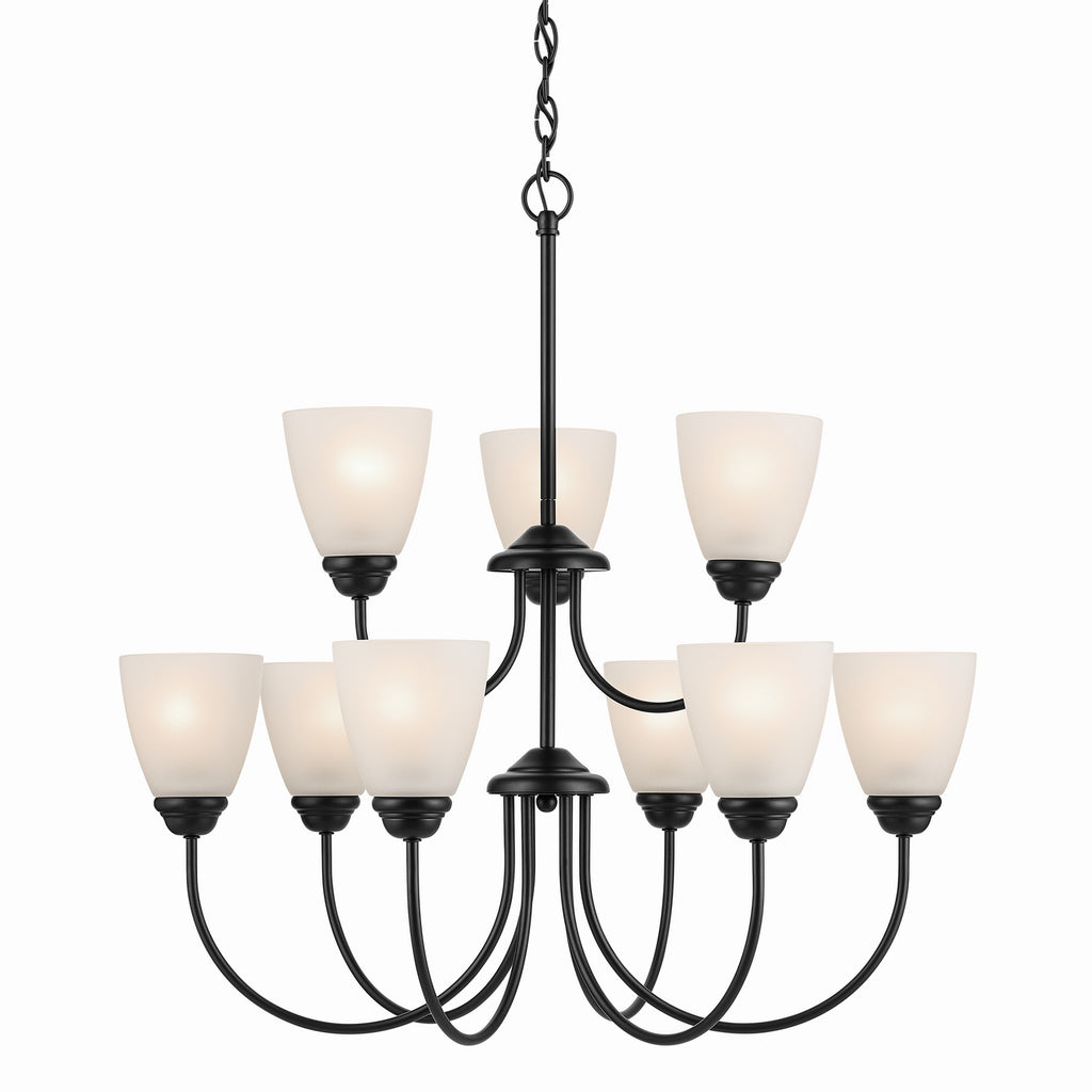 KICHLER 43639BK Jolie 9-Light Chandelier With Satin Etched Glass In Black