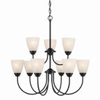 KICHLER 43639BK Jolie 9-Light Chandelier With Satin Etched Glass In Black