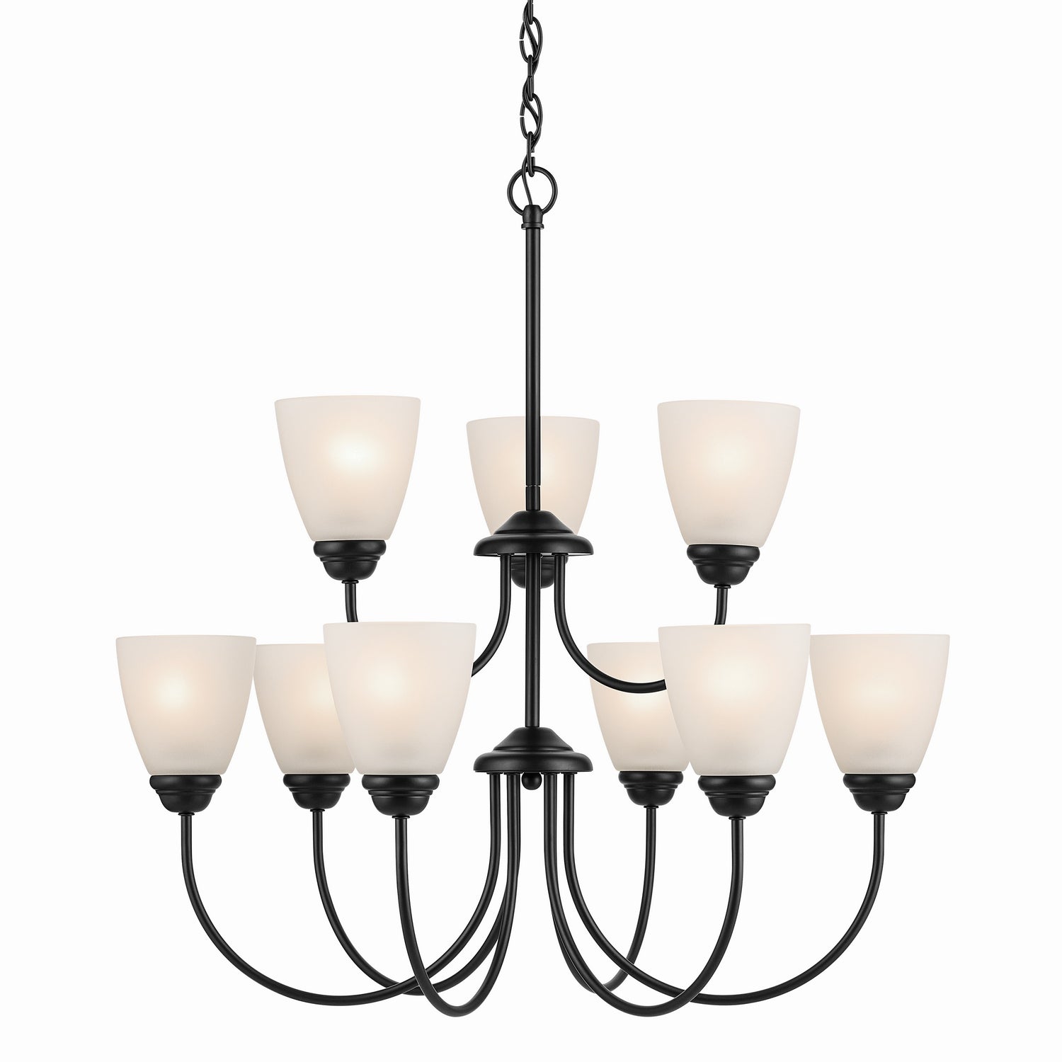 KICHLER 43639BK Jolie 9-Light Chandelier With Satin Etched Glass In Black