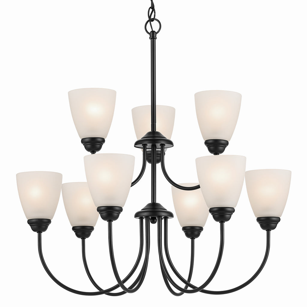 KICHLER 43639BK Jolie 9-Light Chandelier With Satin Etched Glass In Black