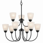 KICHLER 43639BK Jolie 9-Light Chandelier With Satin Etched Glass In Black