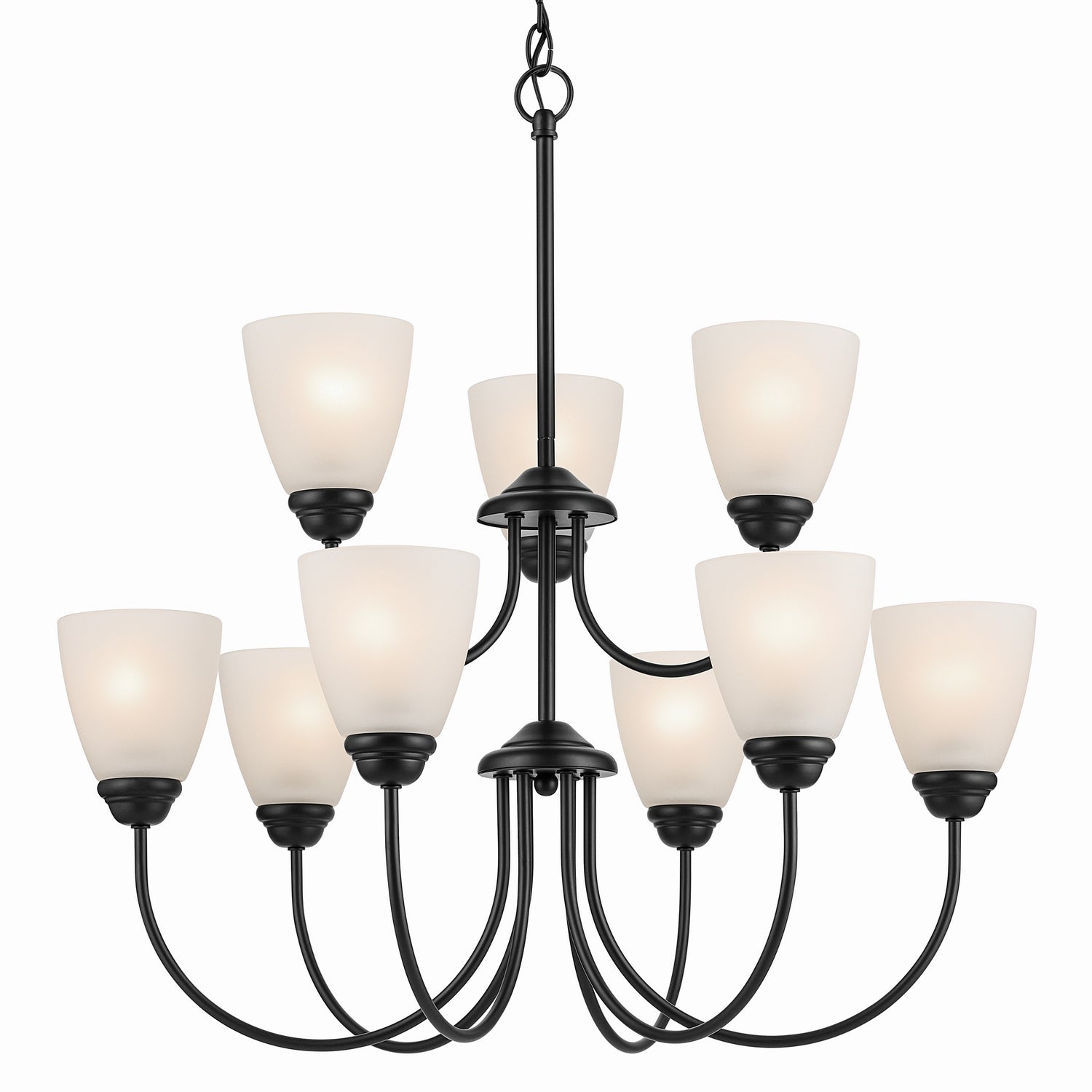 KICHLER 43639BK Jolie 9-Light Chandelier With Satin Etched Glass In Black