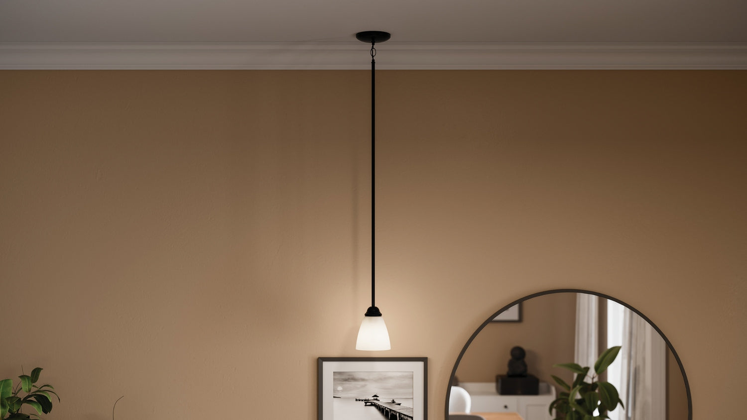KICHLER 43640BK Jolie 1-Light Mini Pendant With Satin Etched Glass In Black