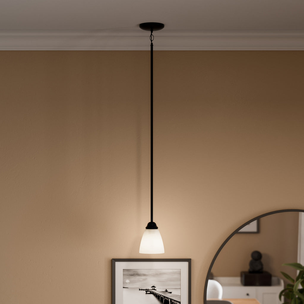KICHLER 43640BK Jolie 1-Light Mini Pendant With Satin Etched Glass In Black