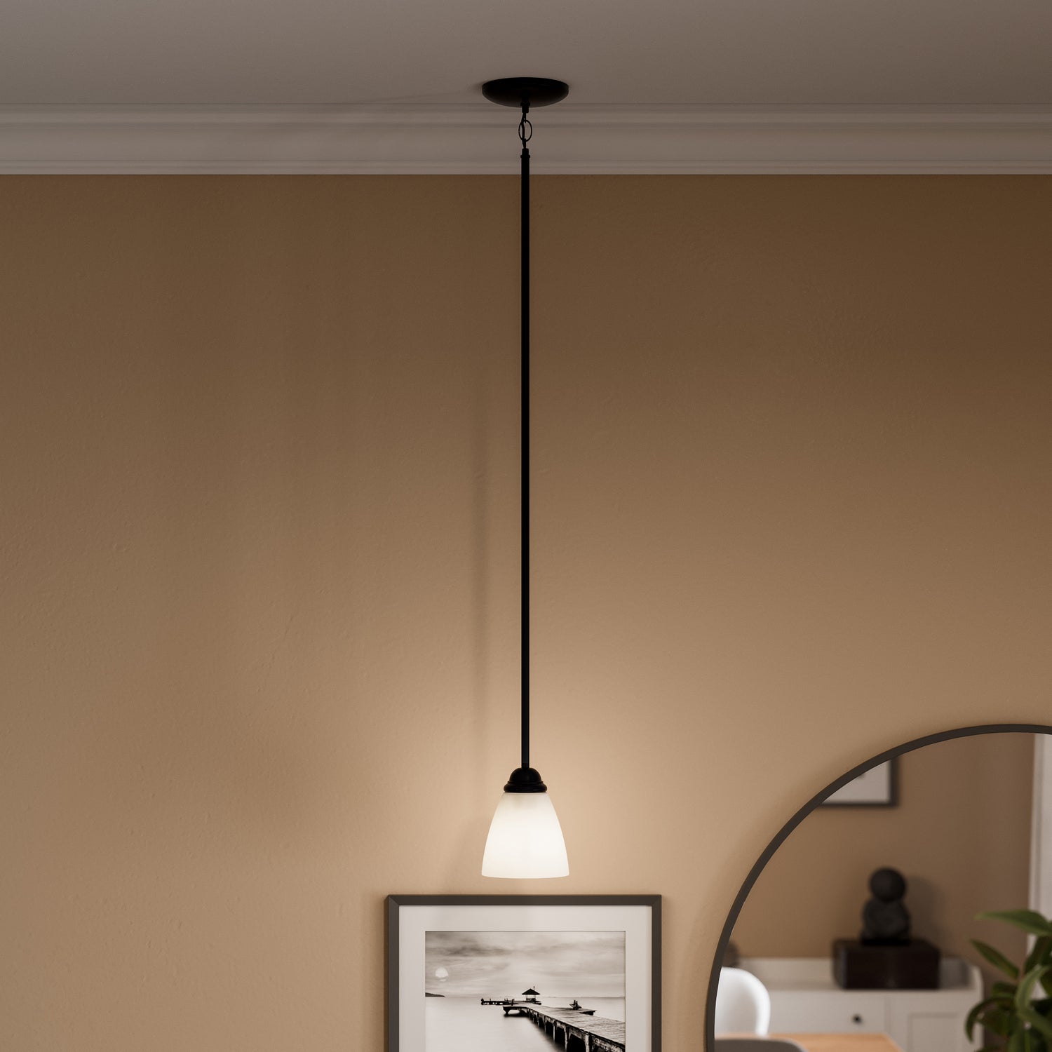 KICHLER 43640BK Jolie 1-Light Mini Pendant With Satin Etched Glass In Black