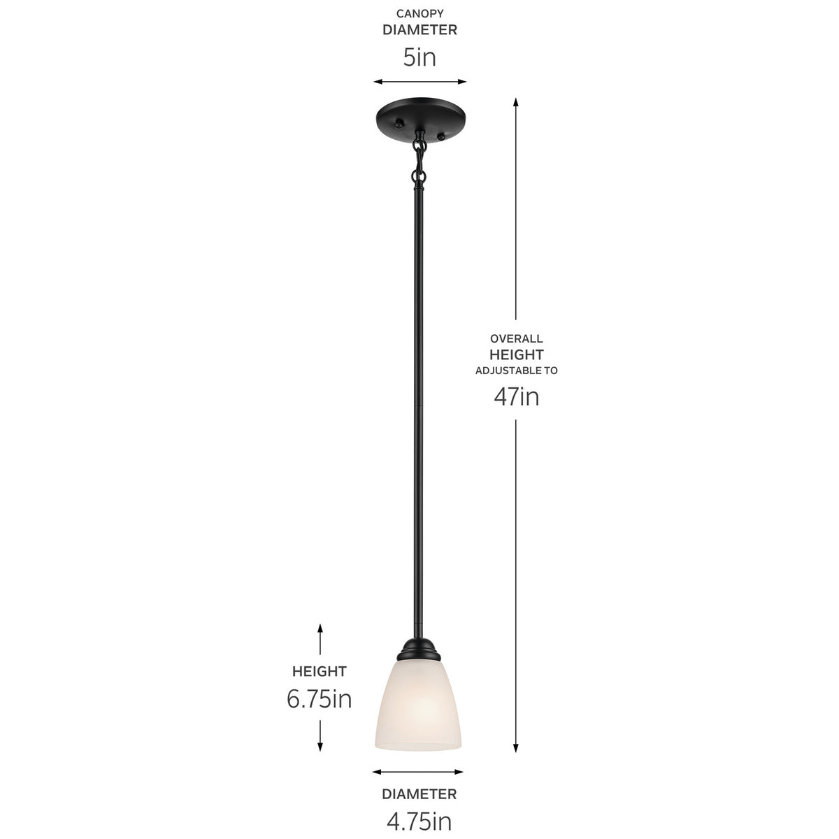 KICHLER 43640BK Jolie 1-Light Mini Pendant With Satin Etched Glass In Black