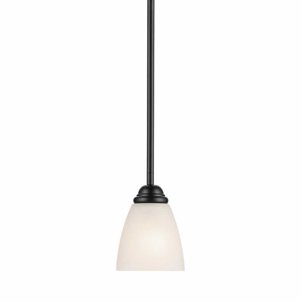 KICHLER 43640BK Jolie 1-Light Mini Pendant With Satin Etched Glass In Black