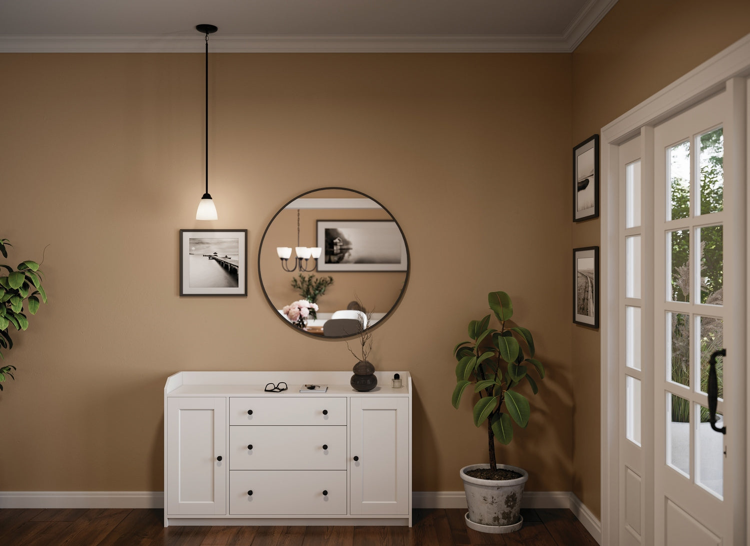 KICHLER 43640BK Jolie 1-Light Mini Pendant With Satin Etched Glass In Black