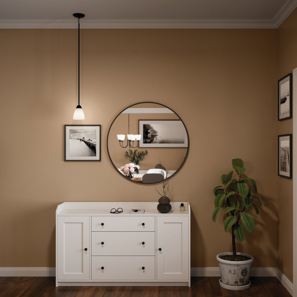 KICHLER 43640BK Jolie 1-Light Mini Pendant With Satin Etched Glass In Black