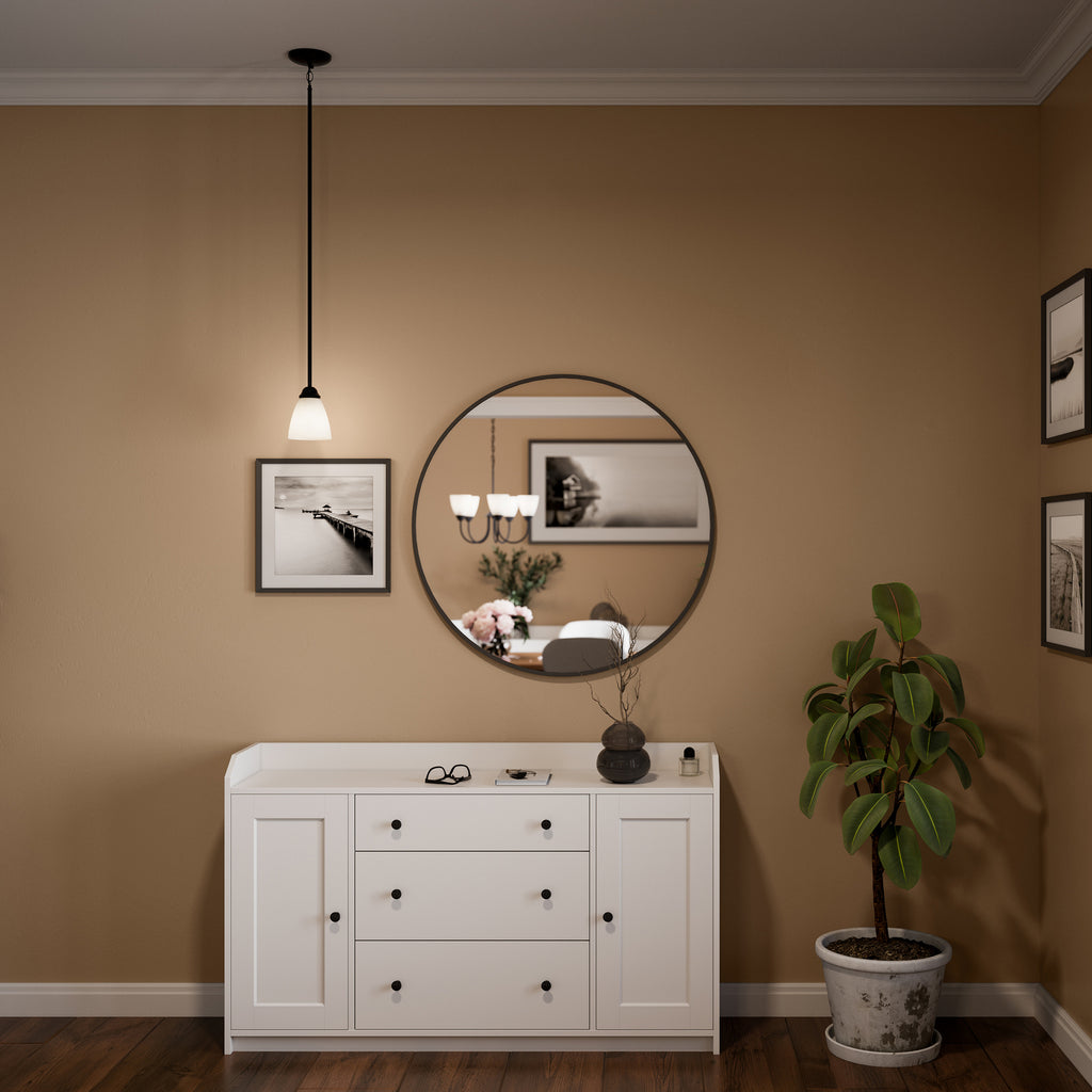 KICHLER 43640BK Jolie 1-Light Mini Pendant With Satin Etched Glass In Black