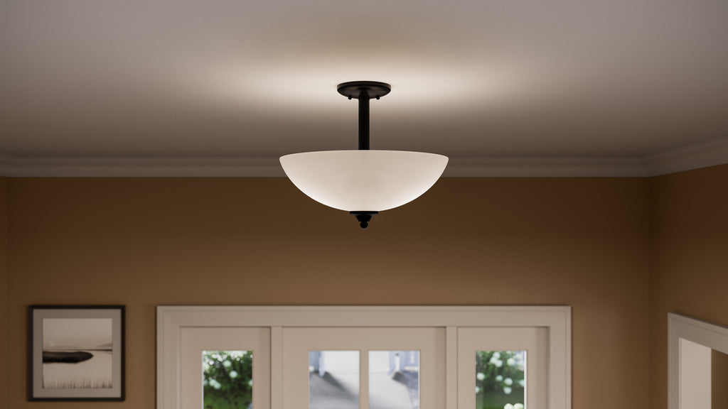 KICHLER 43641BK Jolie 2-Light Pendant Semi Flush With Satin Etched Glass In Black