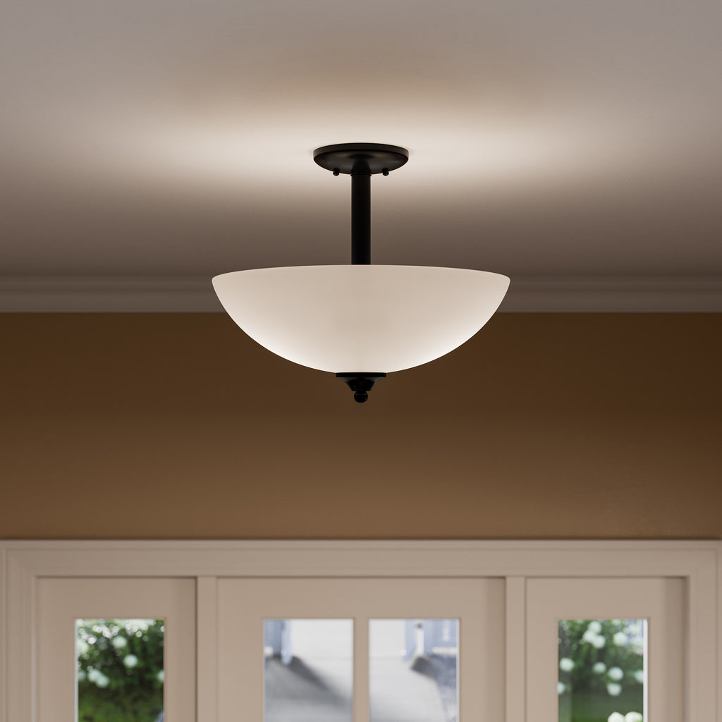 KICHLER 43641BK Jolie 2-Light Pendant Semi Flush With Satin Etched Glass In Black