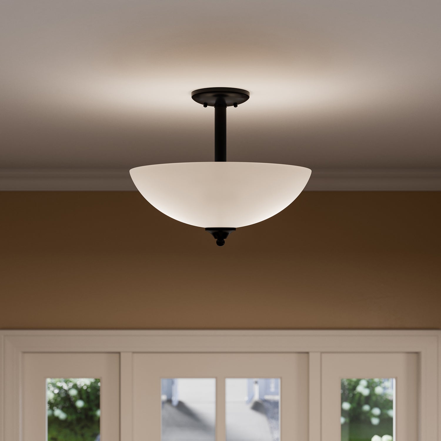 KICHLER 43641BK Jolie 2-Light Pendant Semi Flush With Satin Etched Glass In Black