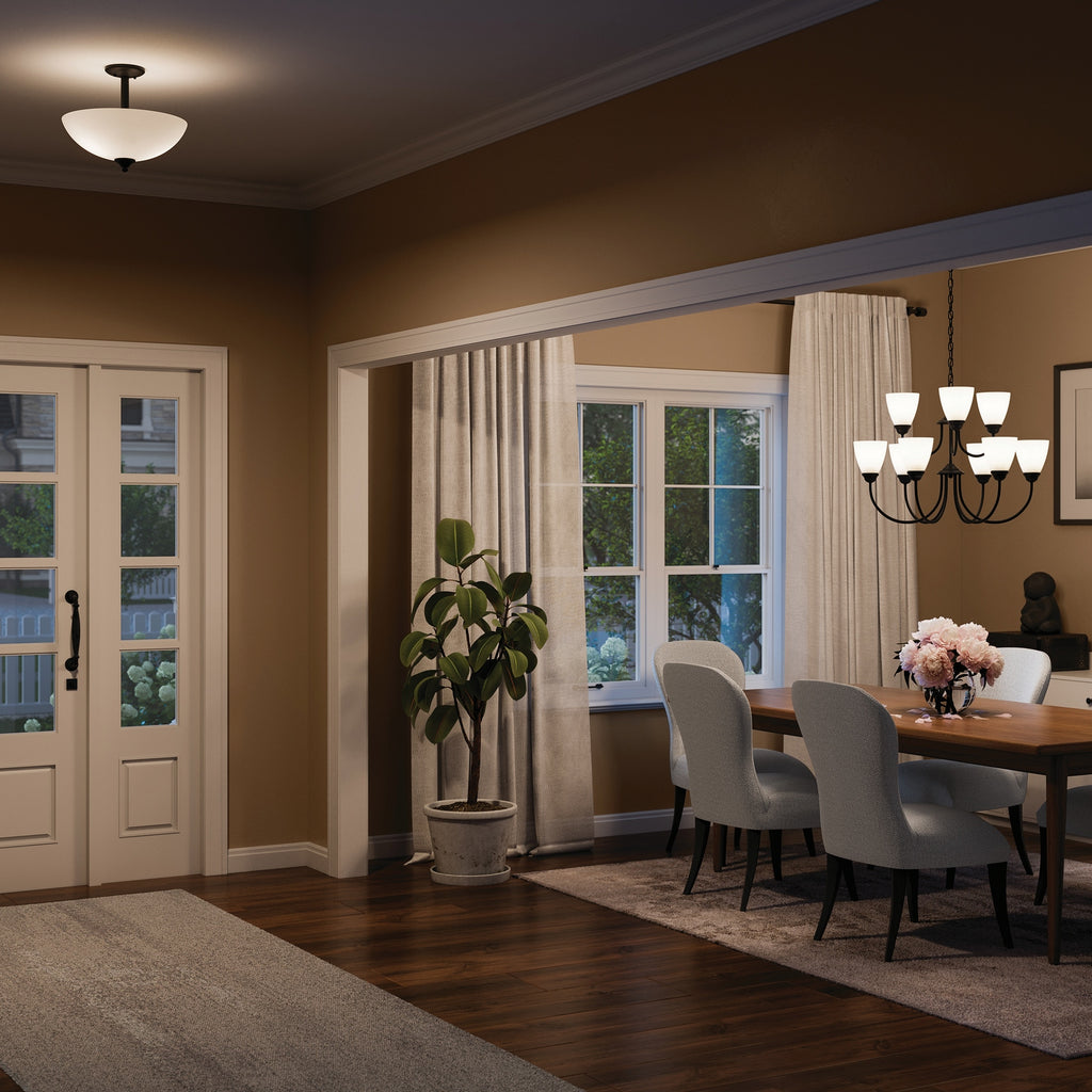 KICHLER 43641BK Jolie 2-Light Pendant Semi Flush With Satin Etched Glass In Black