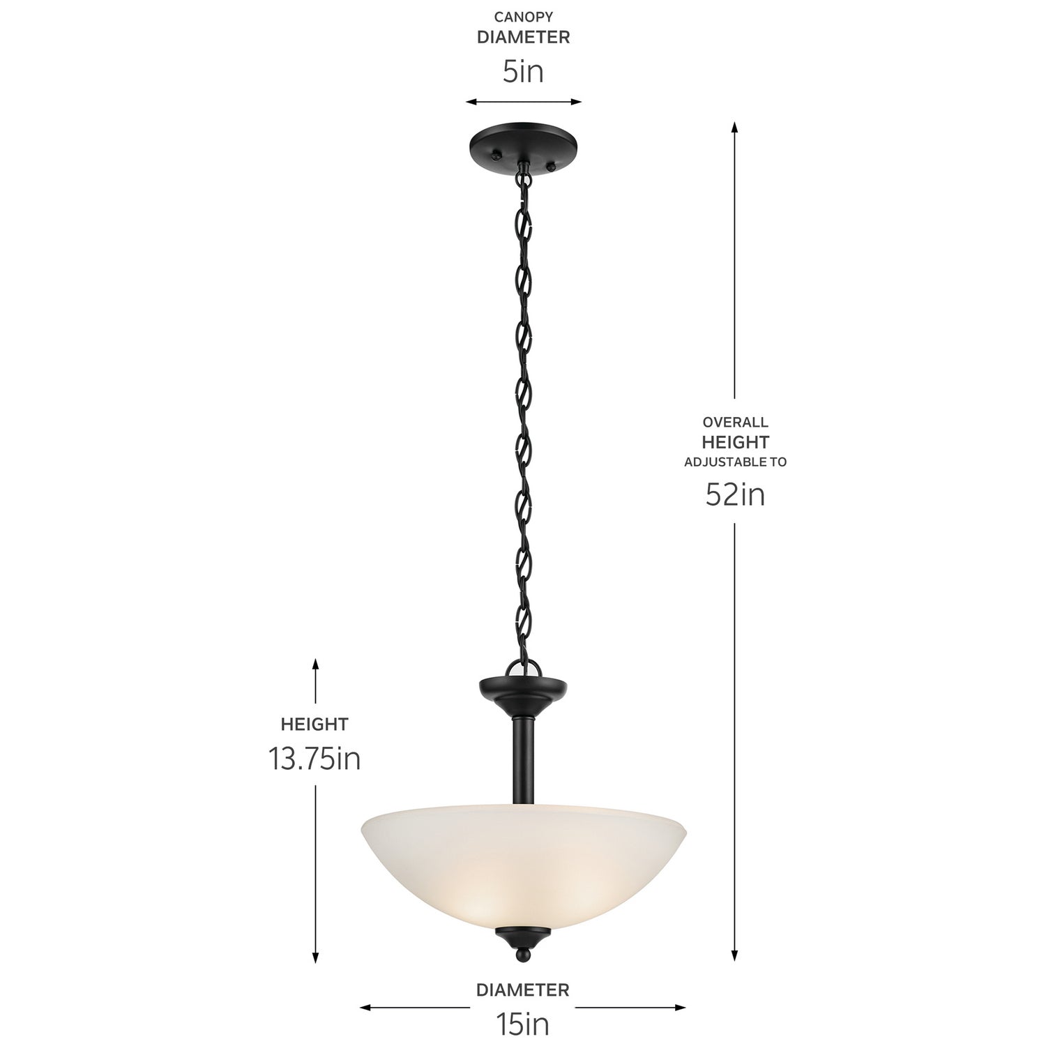 KICHLER 43641BK Jolie 2-Light Pendant Semi Flush With Satin Etched Glass In Black