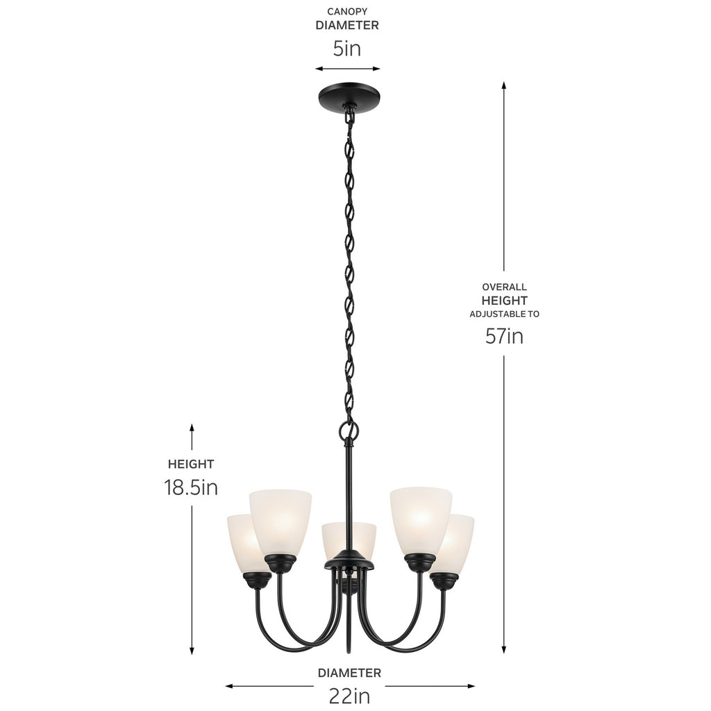 KICHLER 43638BK Jolie 5-Light Chandelier With Satin Etched Glass In Black