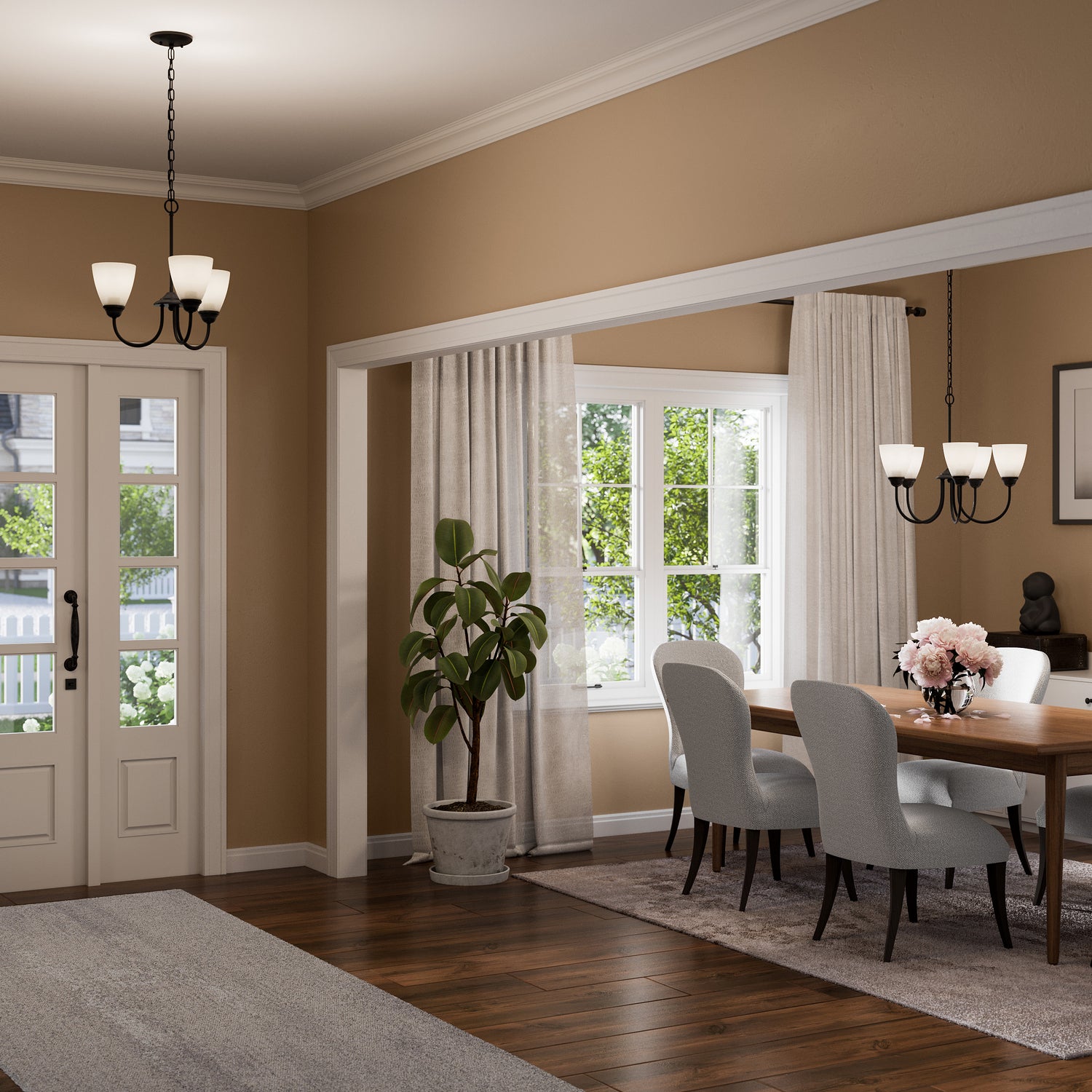 KICHLER 43638BK Jolie 5-Light Chandelier With Satin Etched Glass In Black
