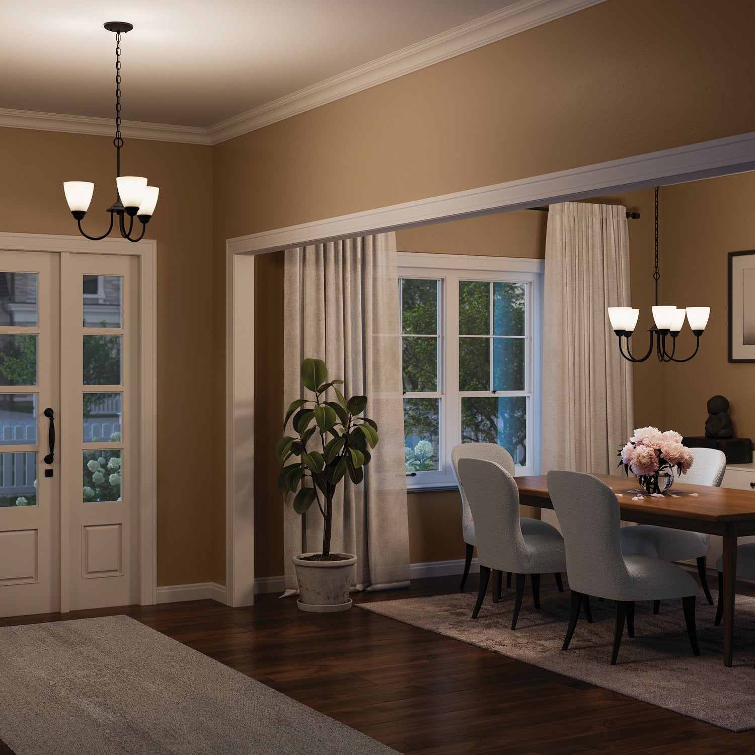 KICHLER 43638BK Jolie 5-Light Chandelier With Satin Etched Glass In Black