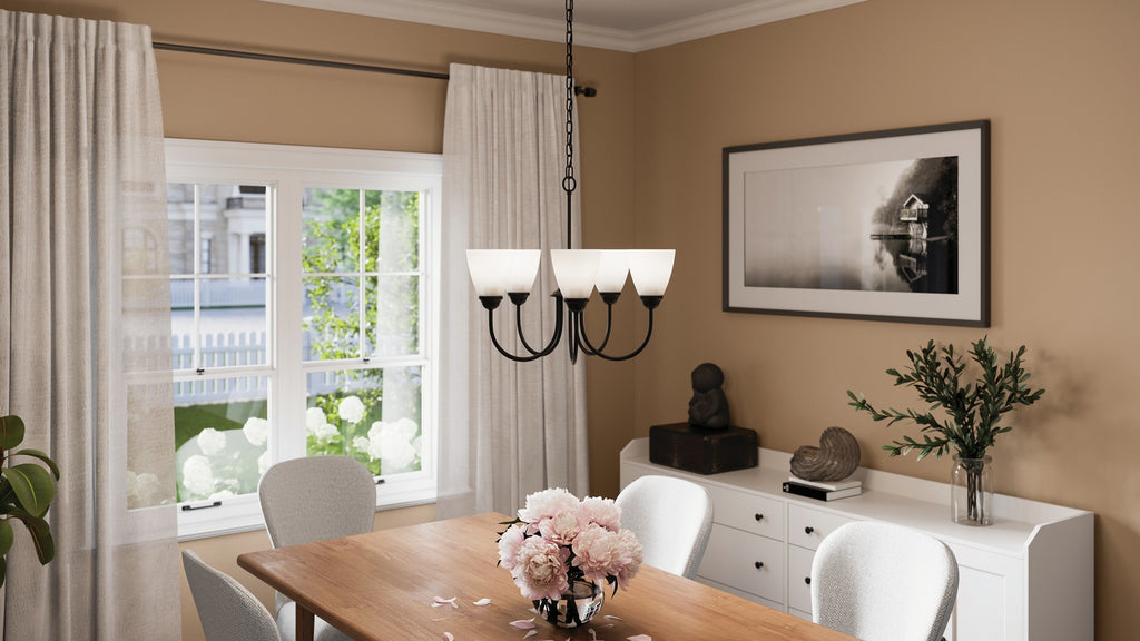 KICHLER 43638BK Jolie 5-Light Chandelier With Satin Etched Glass In Black