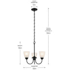 KICHLER 43637BK Jolie 3-Light Mini Chandelier With Satin Etched Glass In Black