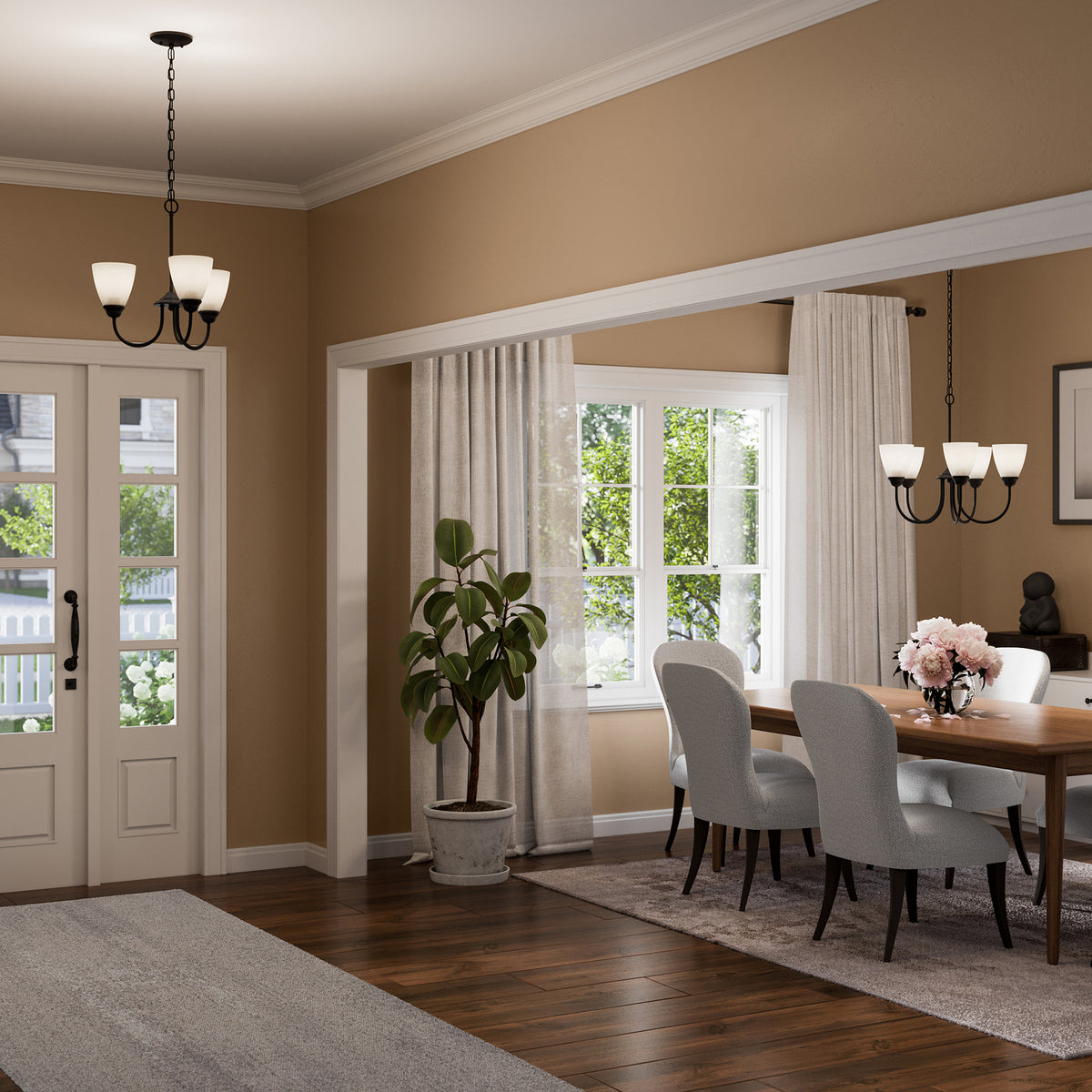 KICHLER 43637BK Jolie 3-Light Mini Chandelier With Satin Etched Glass In Black