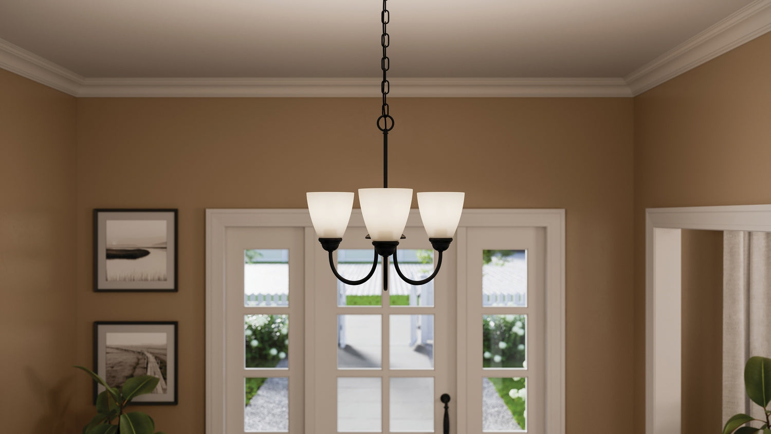 KICHLER 43637BK Jolie 3-Light Mini Chandelier With Satin Etched Glass In Black