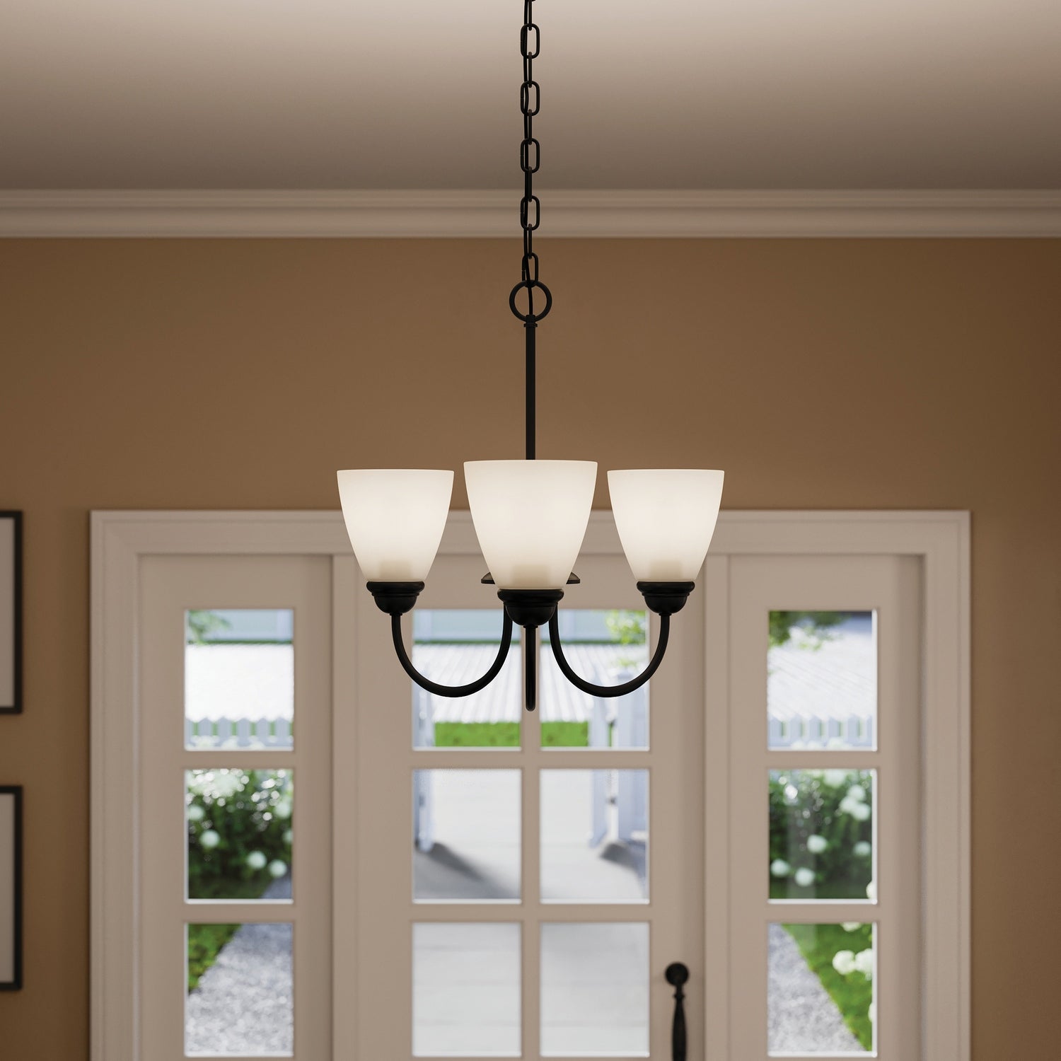 KICHLER 43637BK Jolie 3-Light Mini Chandelier With Satin Etched Glass In Black