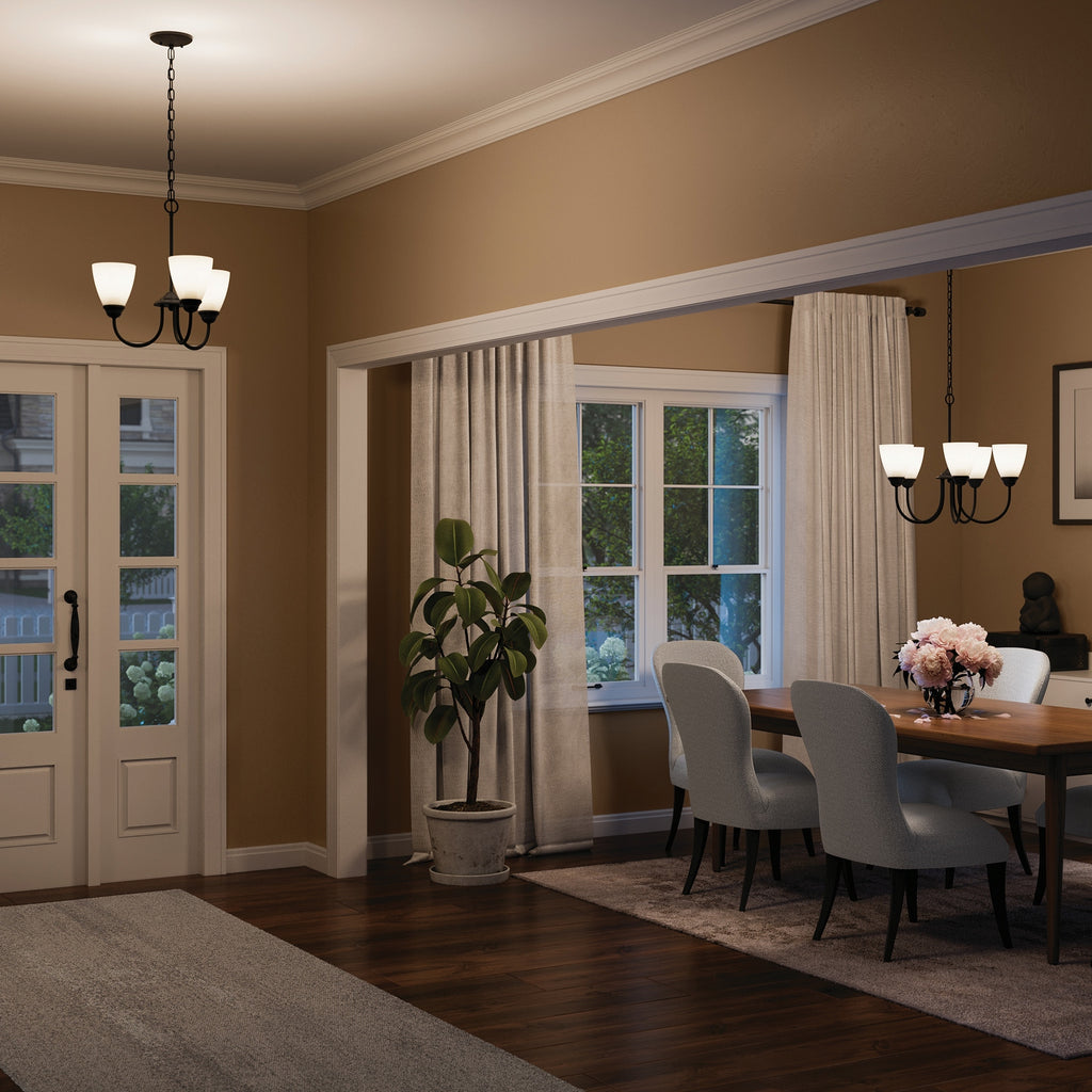 KICHLER 43637BK Jolie 3-Light Mini Chandelier With Satin Etched Glass In Black