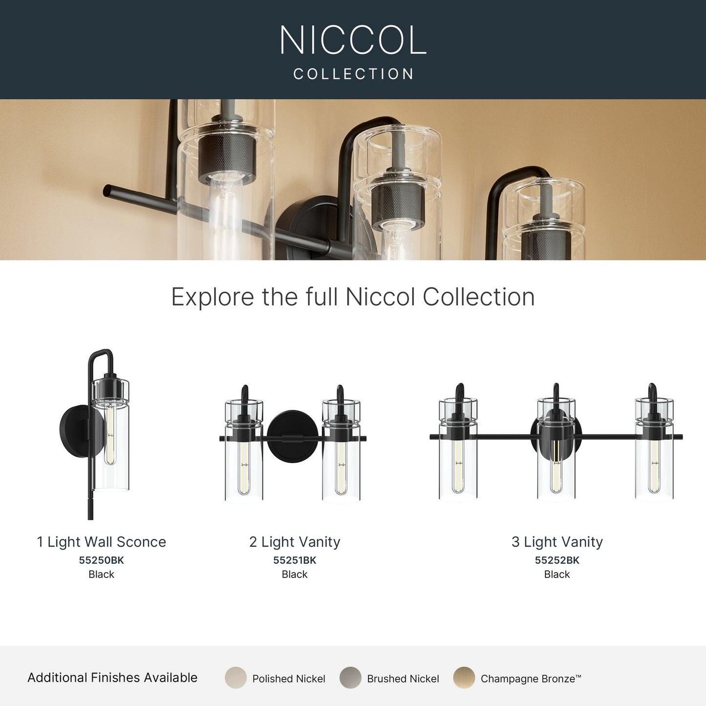 KICHLER 55250BK Niccol One Light Wall Sconce