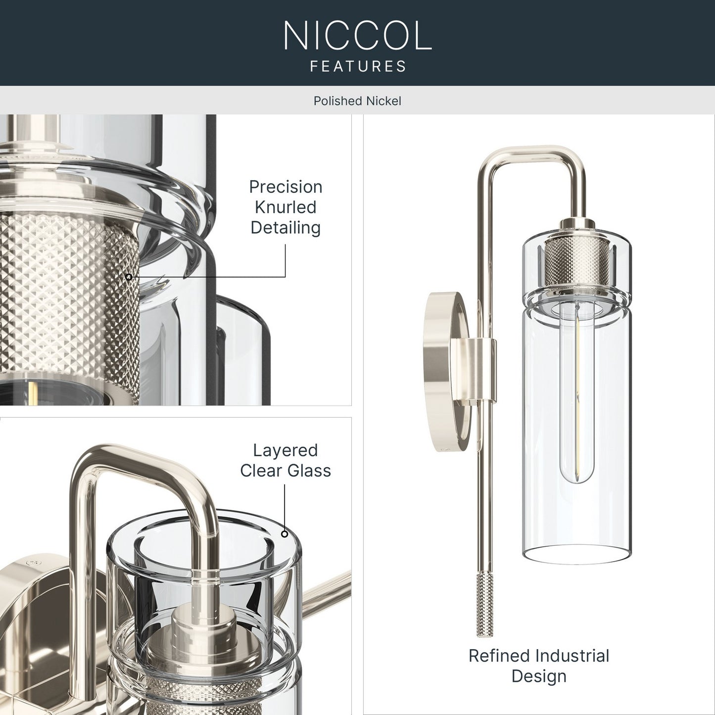 KICHLER 55250PN Niccol One Light Wall Sconce