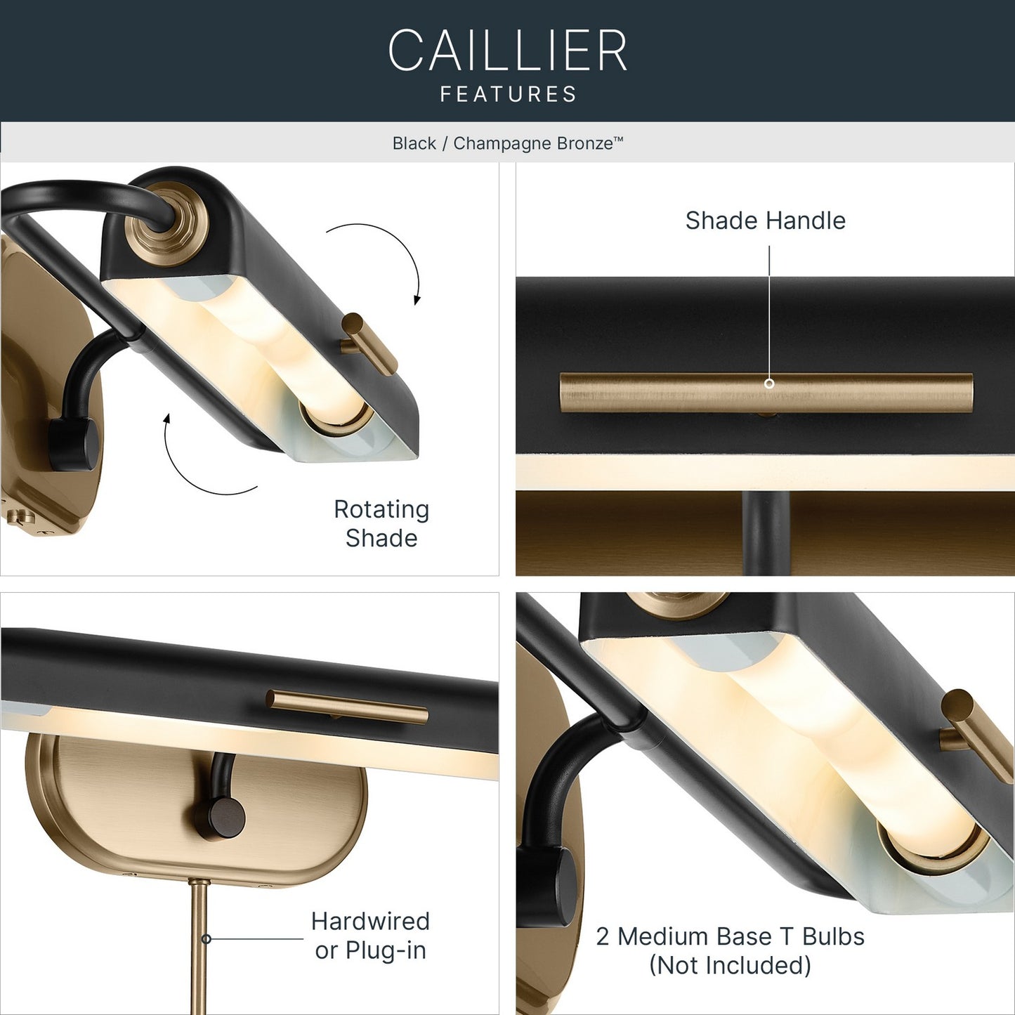 KICHLER 52818BK Caillier Two Light Picture Light