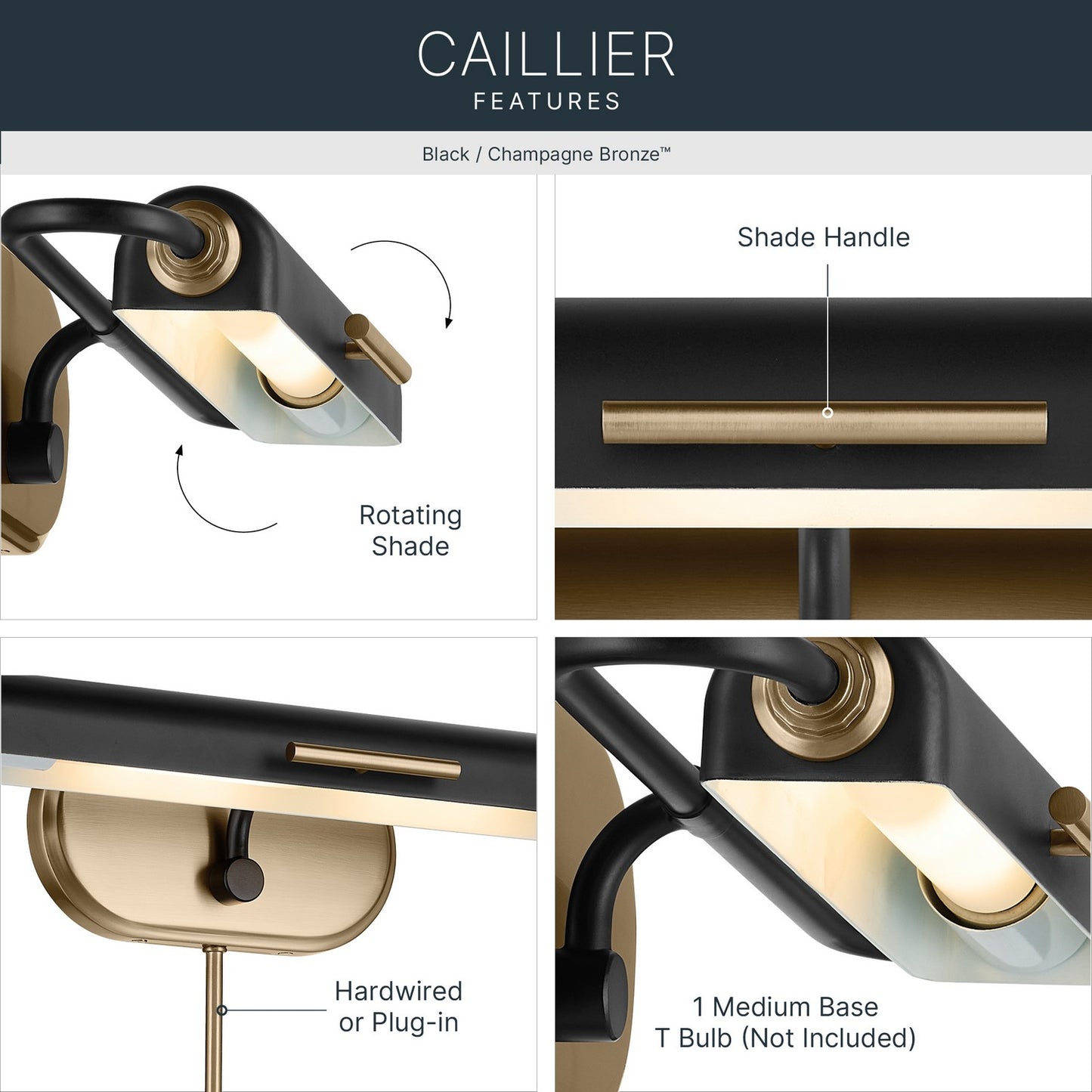KICHLER 52819BK Caillier One Light Picture Light