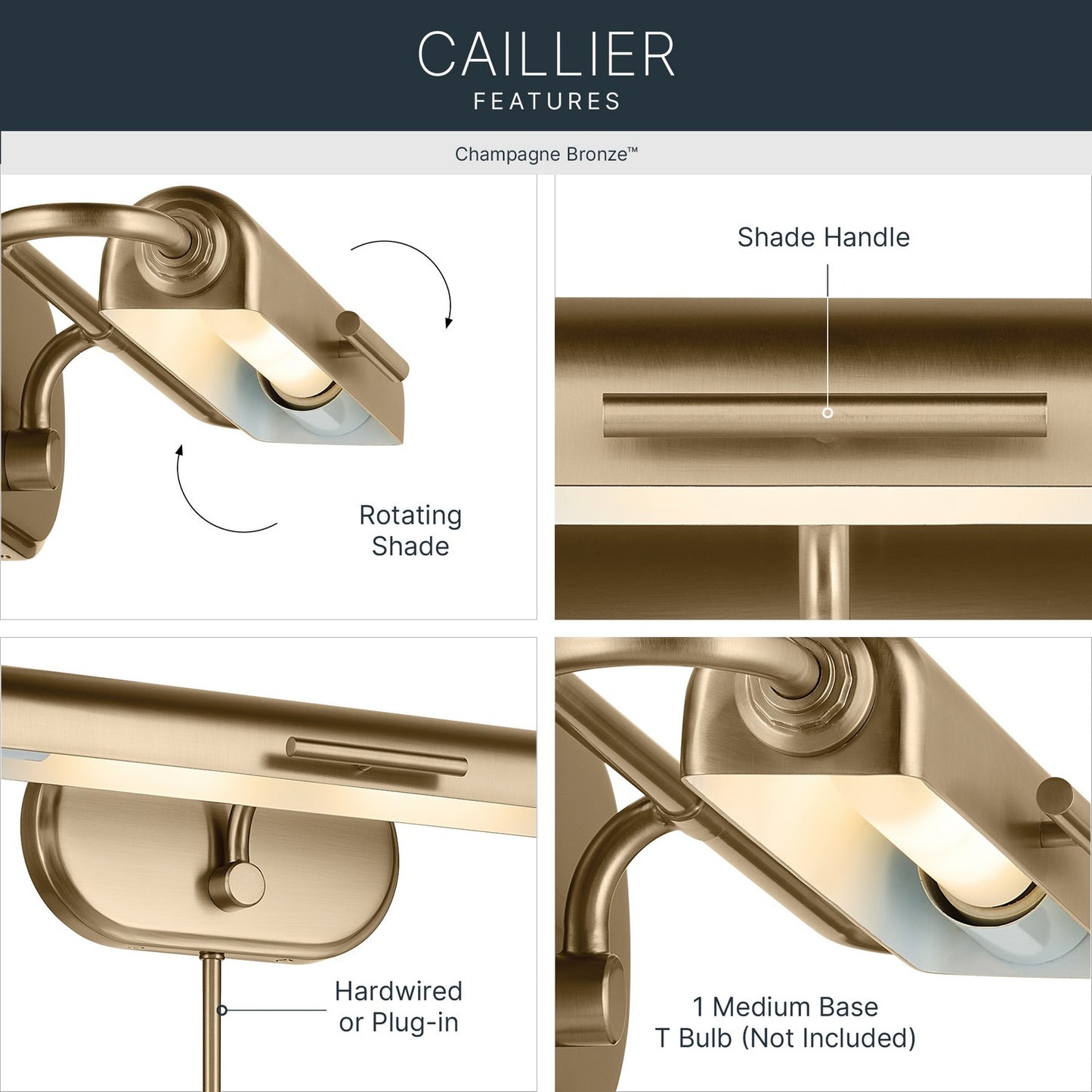 KICHLER 52819CPZ Caillier One Light Picture Light