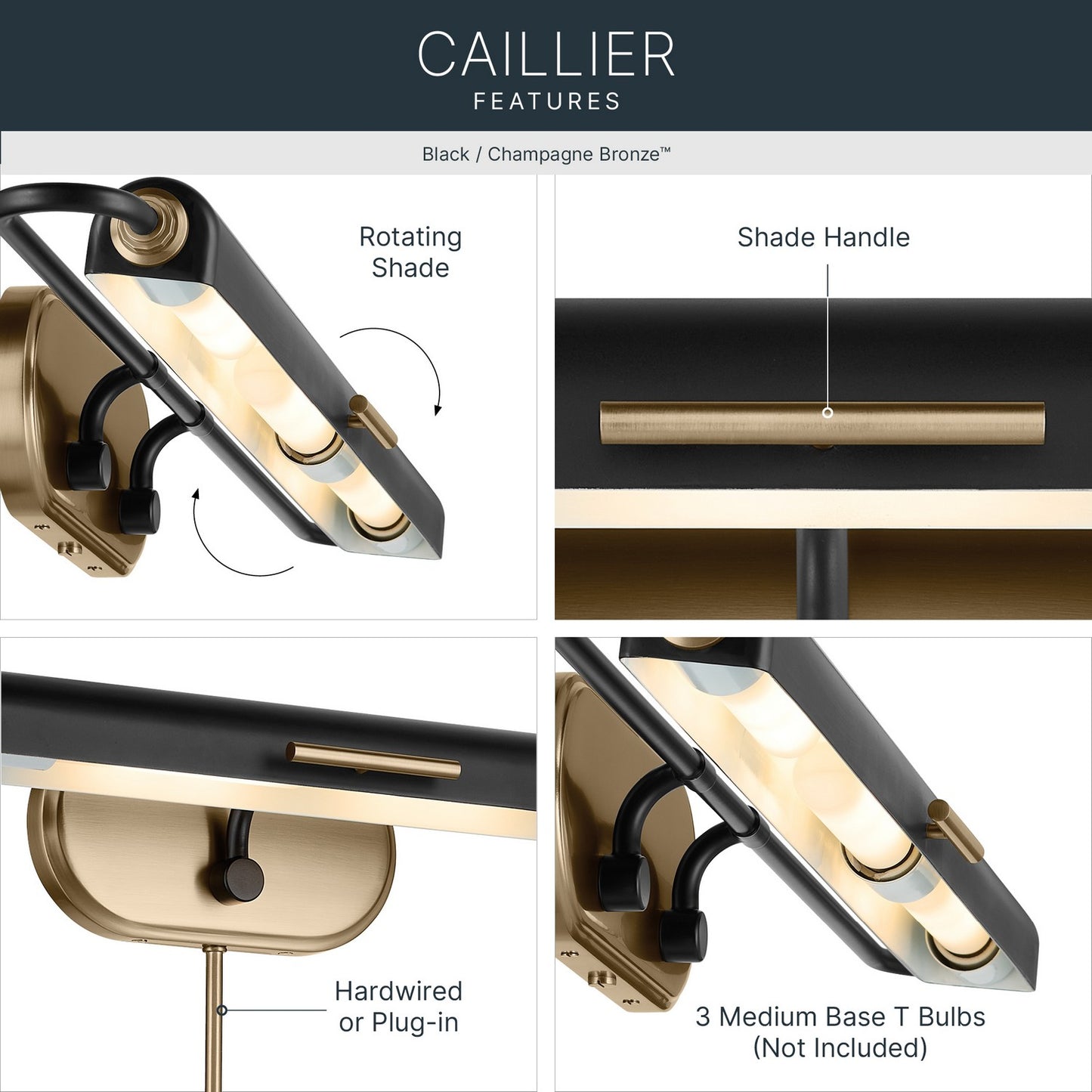 KICHLER 52821BK Caillier Three Light Picture Light