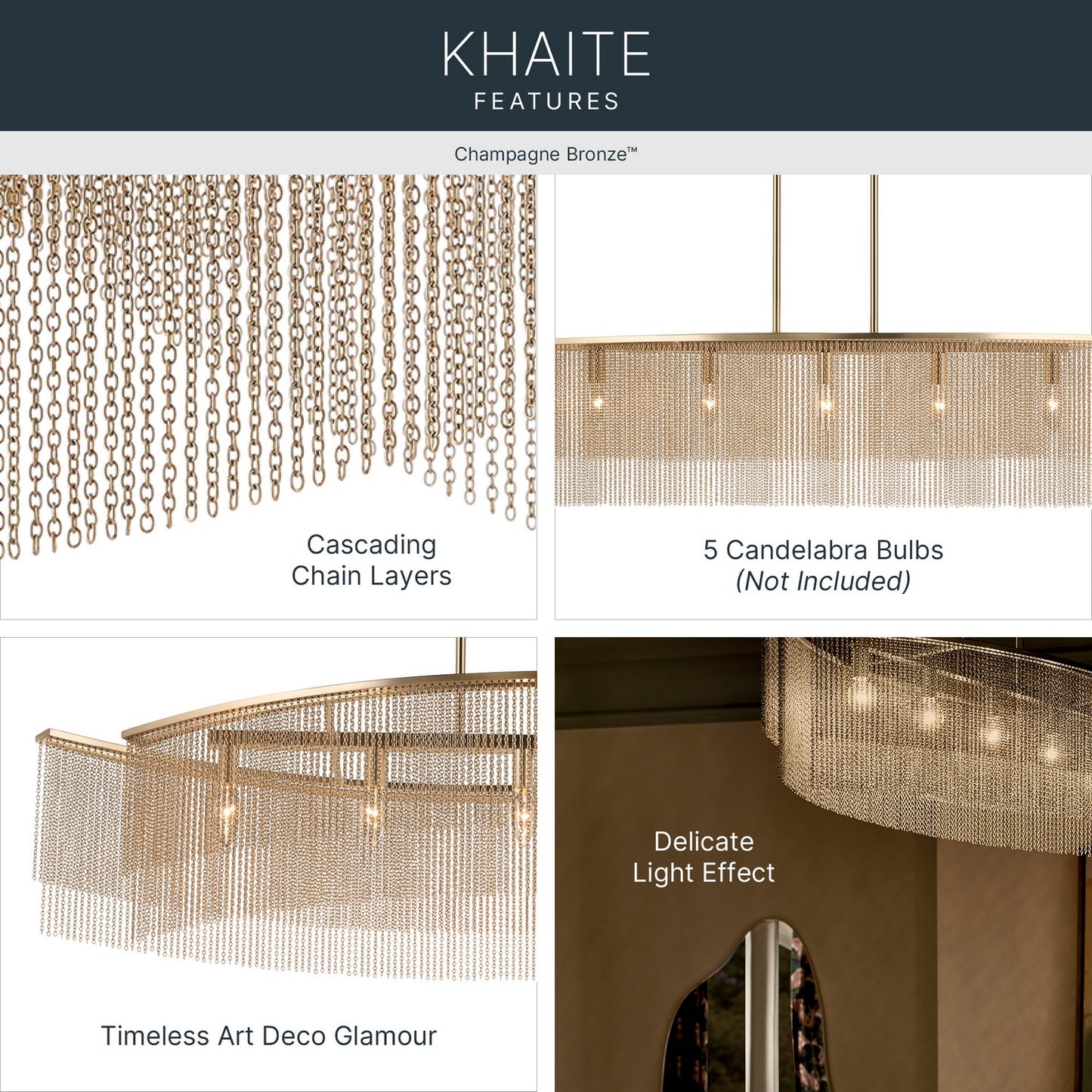 KICHLER 52825CPZ Khaite Five Light Linear Chandelier