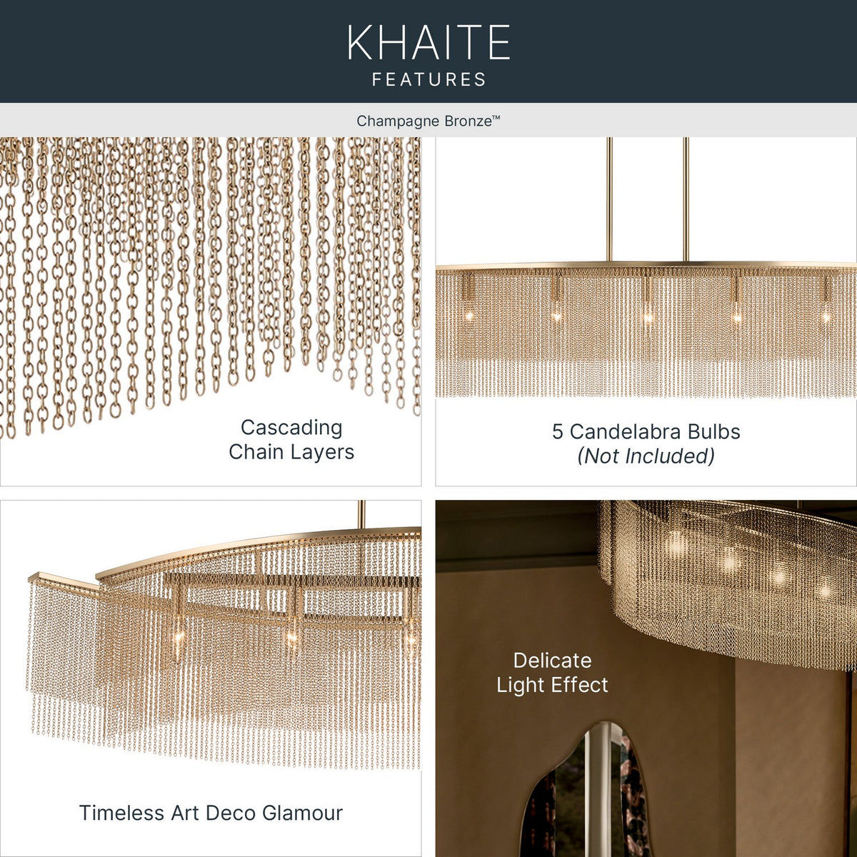 KICHLER 52825CPZ Khaite Five Light Linear Chandelier