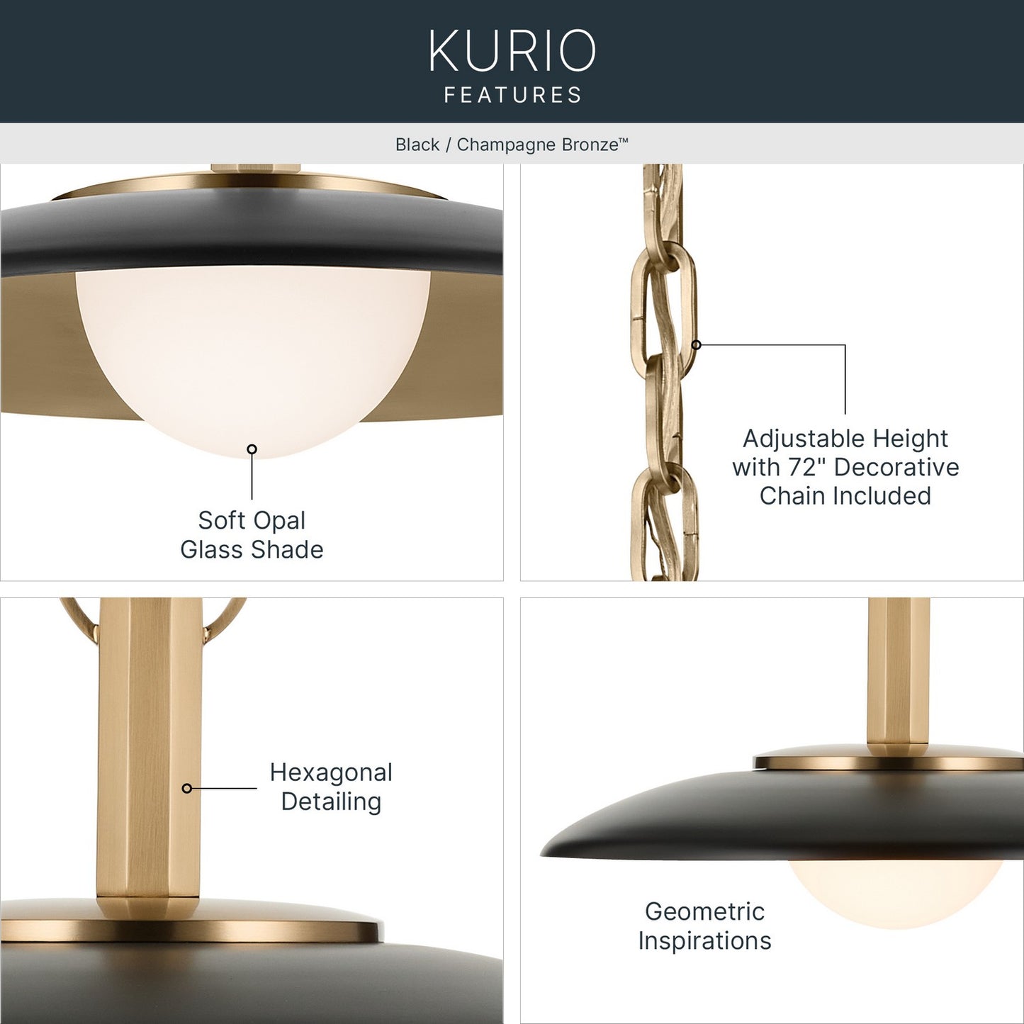 KICHLER 52835BK Kurio One Light Pendant