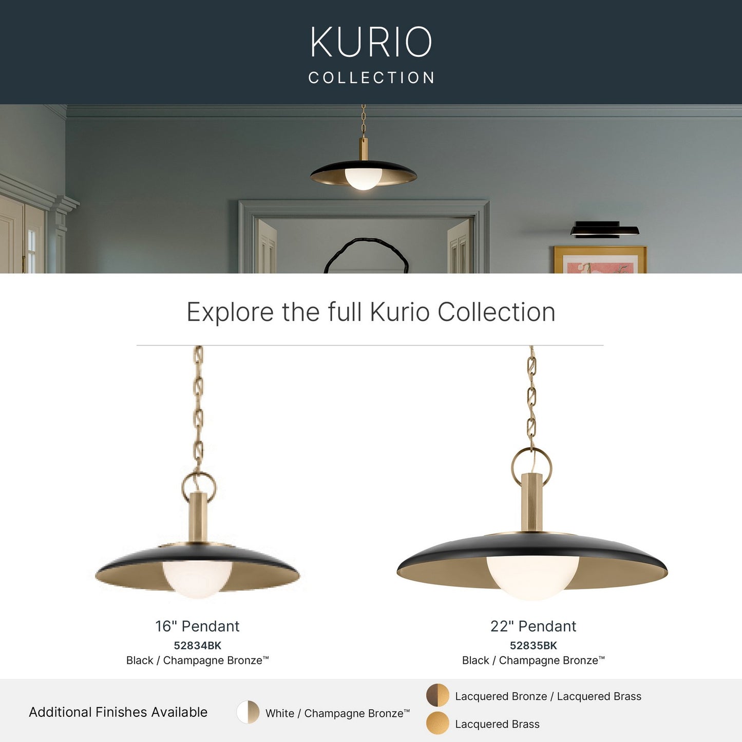 KICHLER 52835BK Kurio One Light Pendant