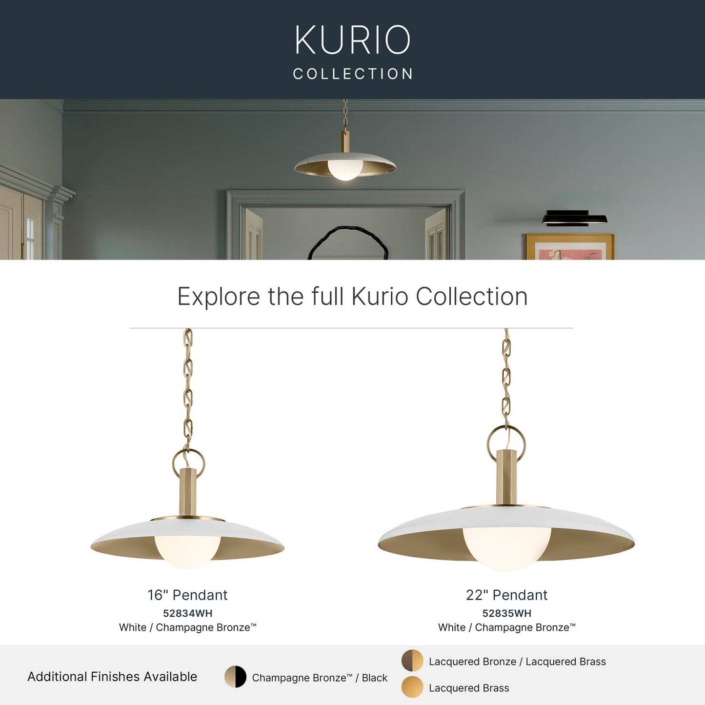 KICHLER 52835WH Kurio One Light Pendant