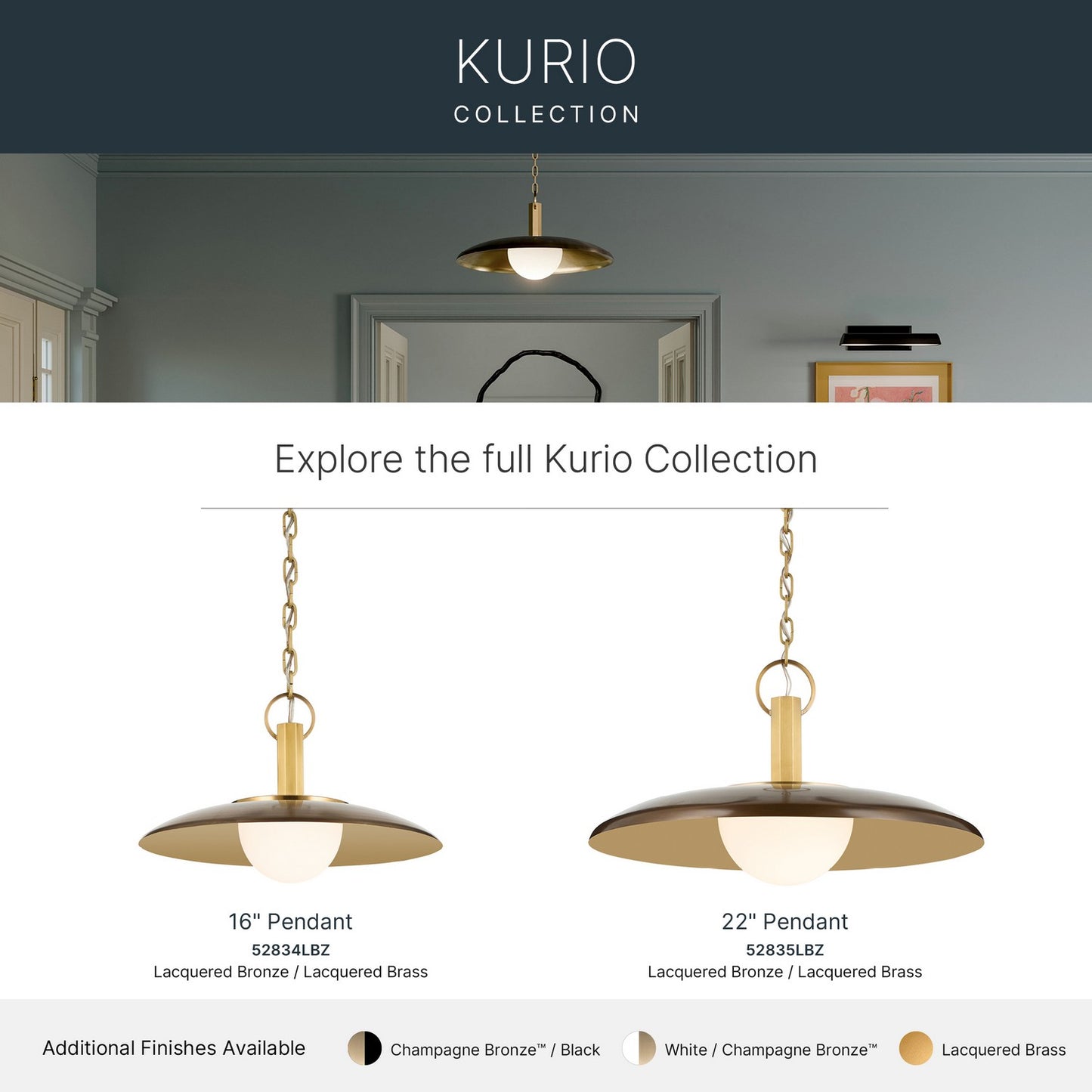 KICHLER 52835LBZ Kurio One Light Pendant