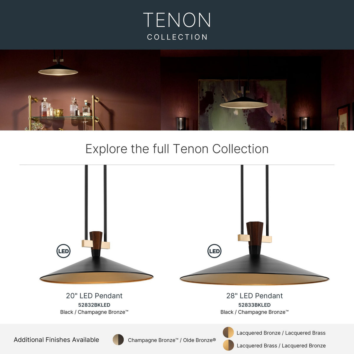 KICHLER 52832BKLED Tenon One Light Pendant