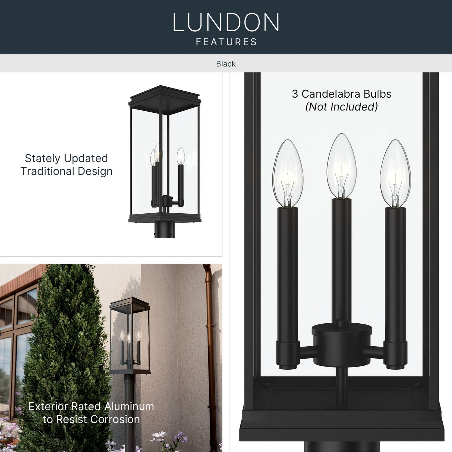 KICHLER 59166BK Lundon Three Light Outdoor Post Mount