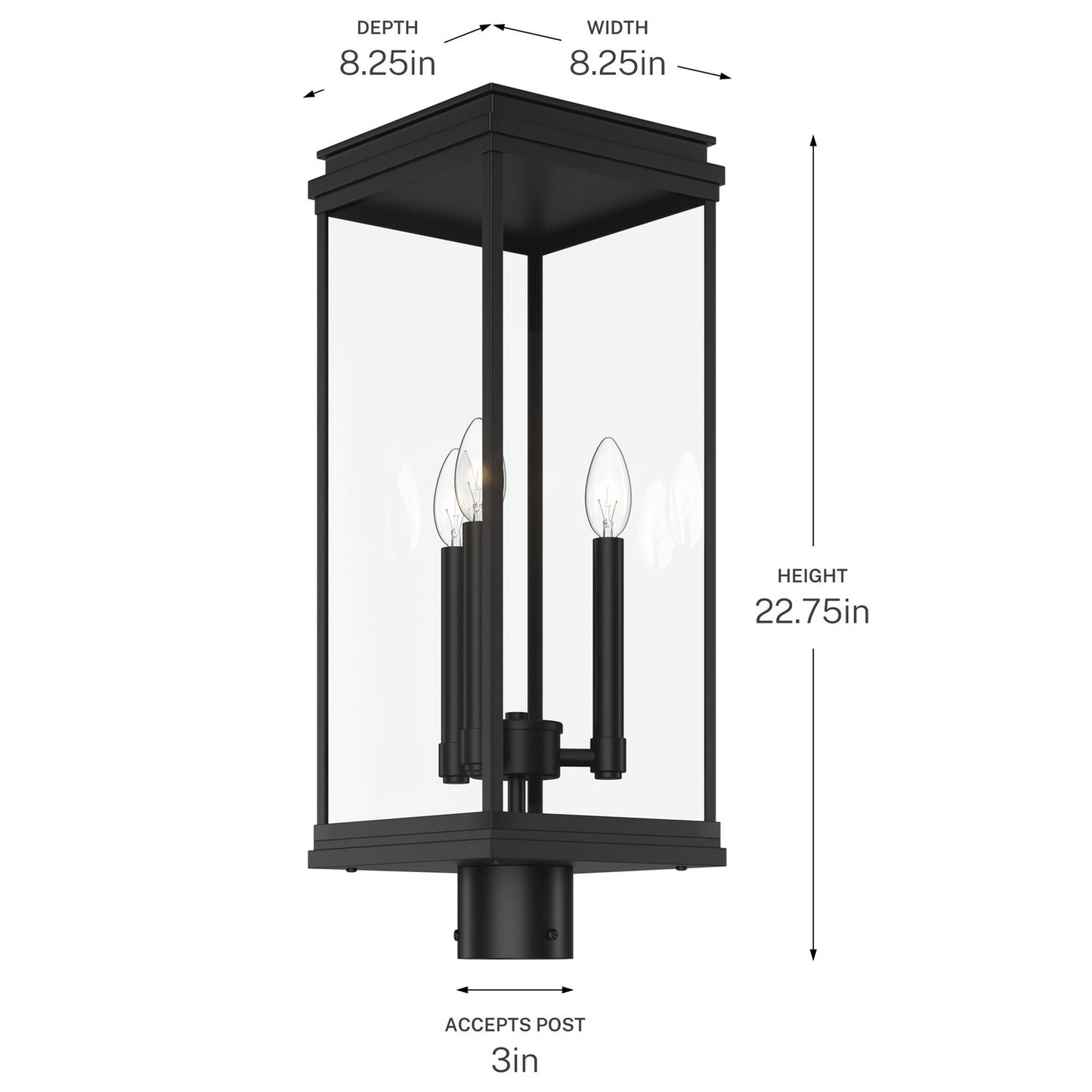 KICHLER 59166BK Lundon Three Light Outdoor Post Mount