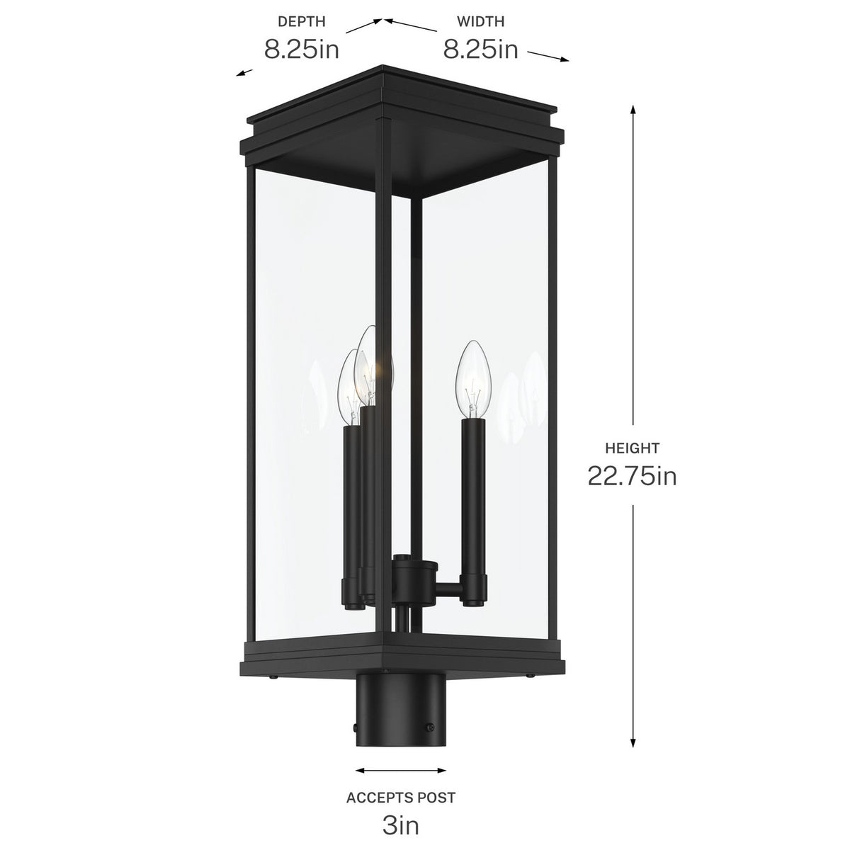 KICHLER 59166BK Lundon Three Light Outdoor Post Mount