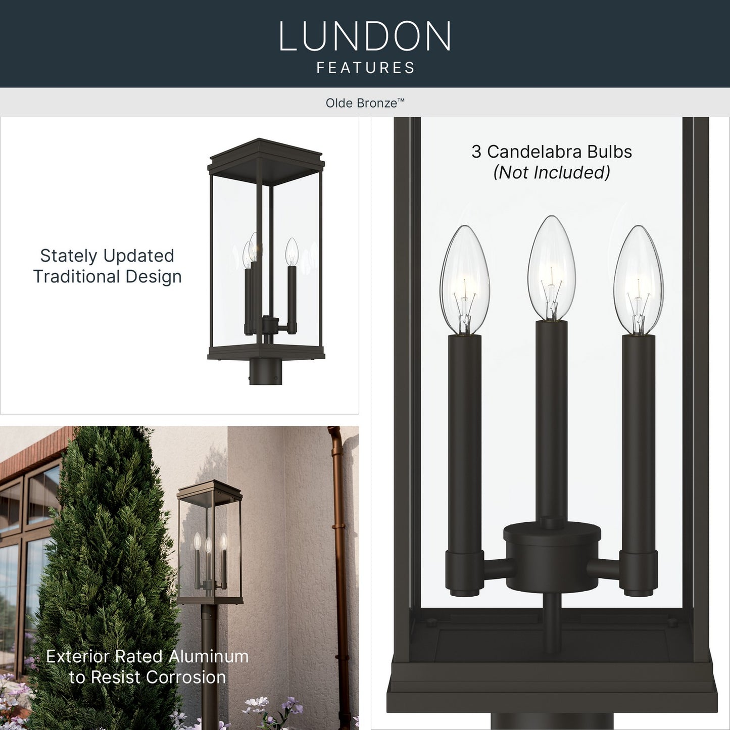 KICHLER 59166OZ Lundon Three Light Outdoor Post Mount