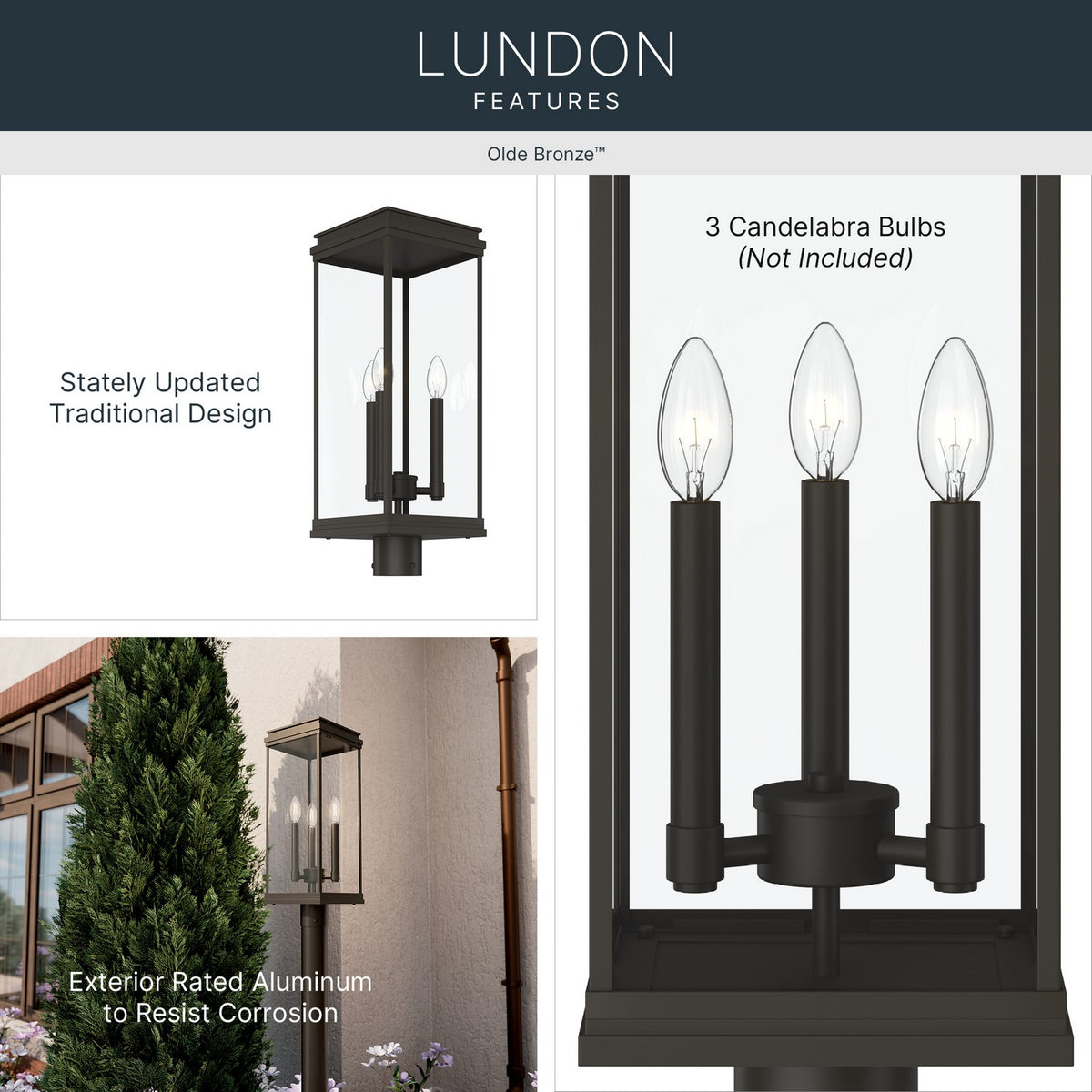KICHLER 59166OZ Lundon Three Light Outdoor Post Mount