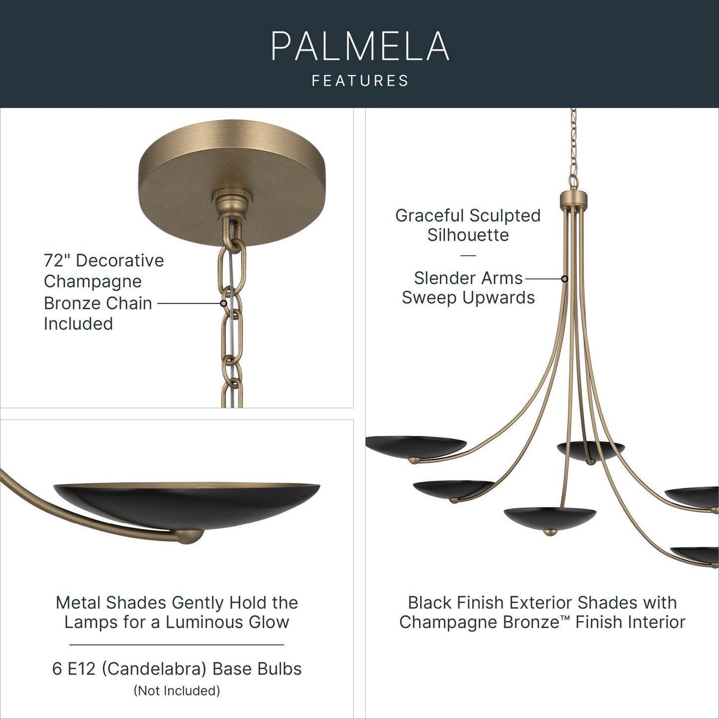 KICHLER 52857CPZBK Palmela Six Light Chandelier