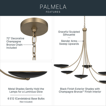 KICHLER 52857CPZBK Palmela Six Light Chandelier