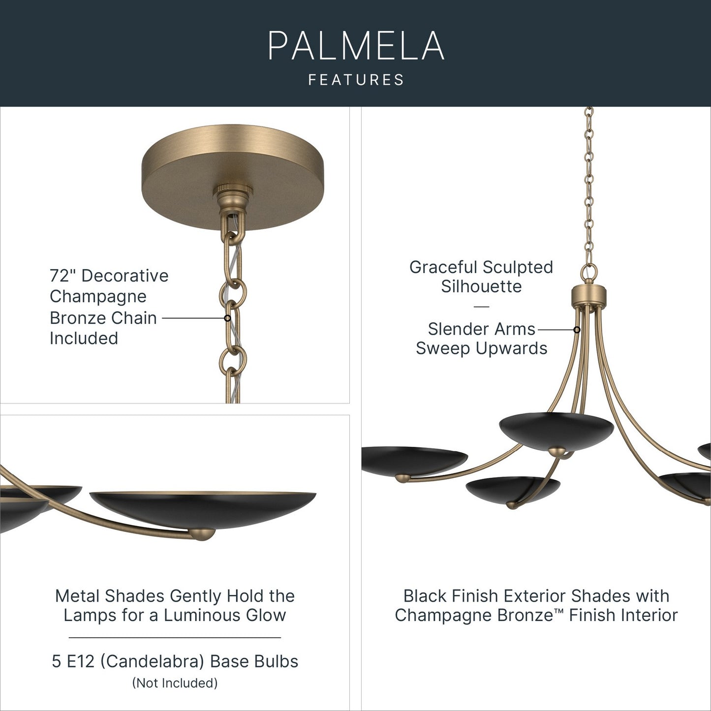 KICHLER 52856CPZBK Palmela Five Light Chandelier